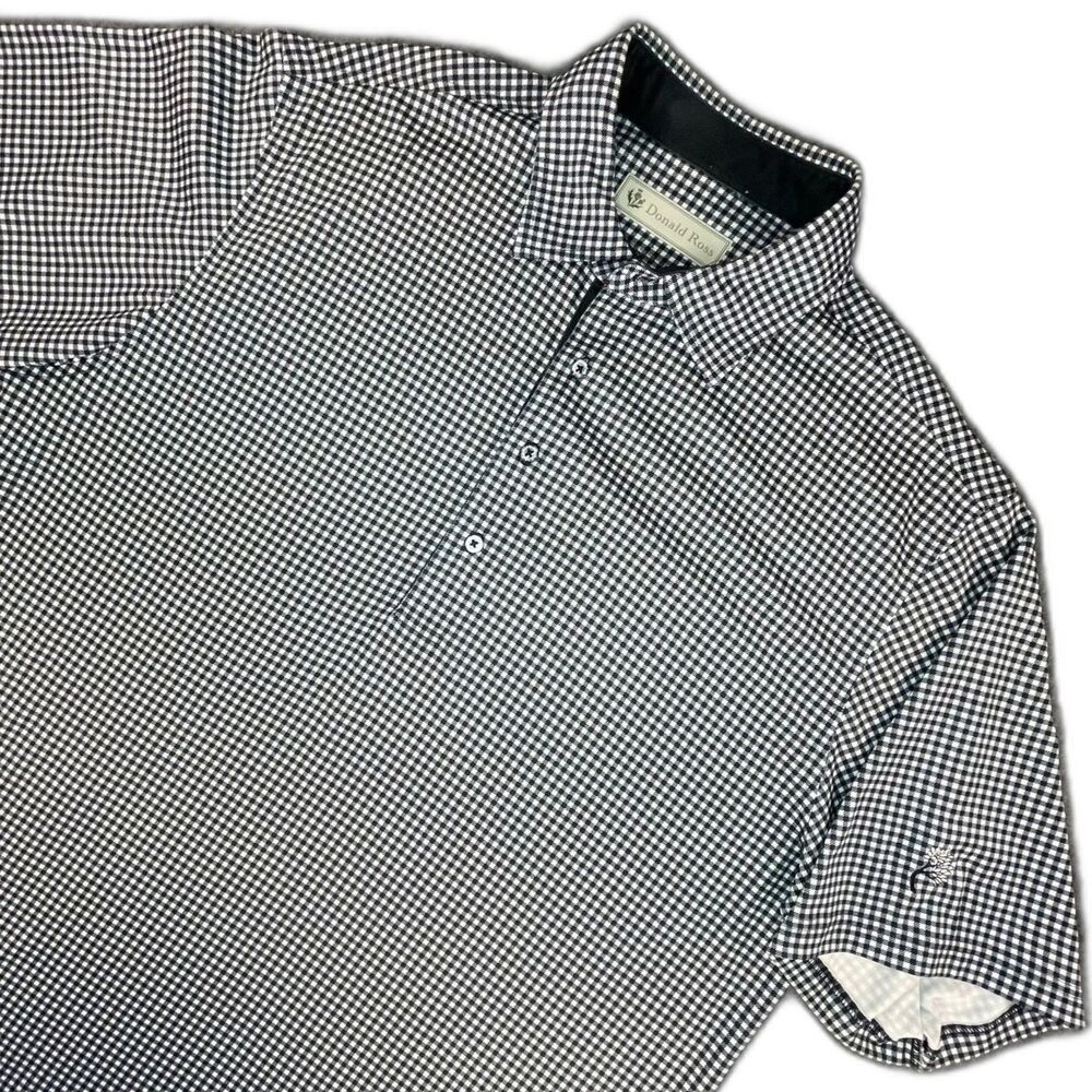 Donald Ross Golf Polo Shirt Mens XL Black White Gingham Check Performance Sport